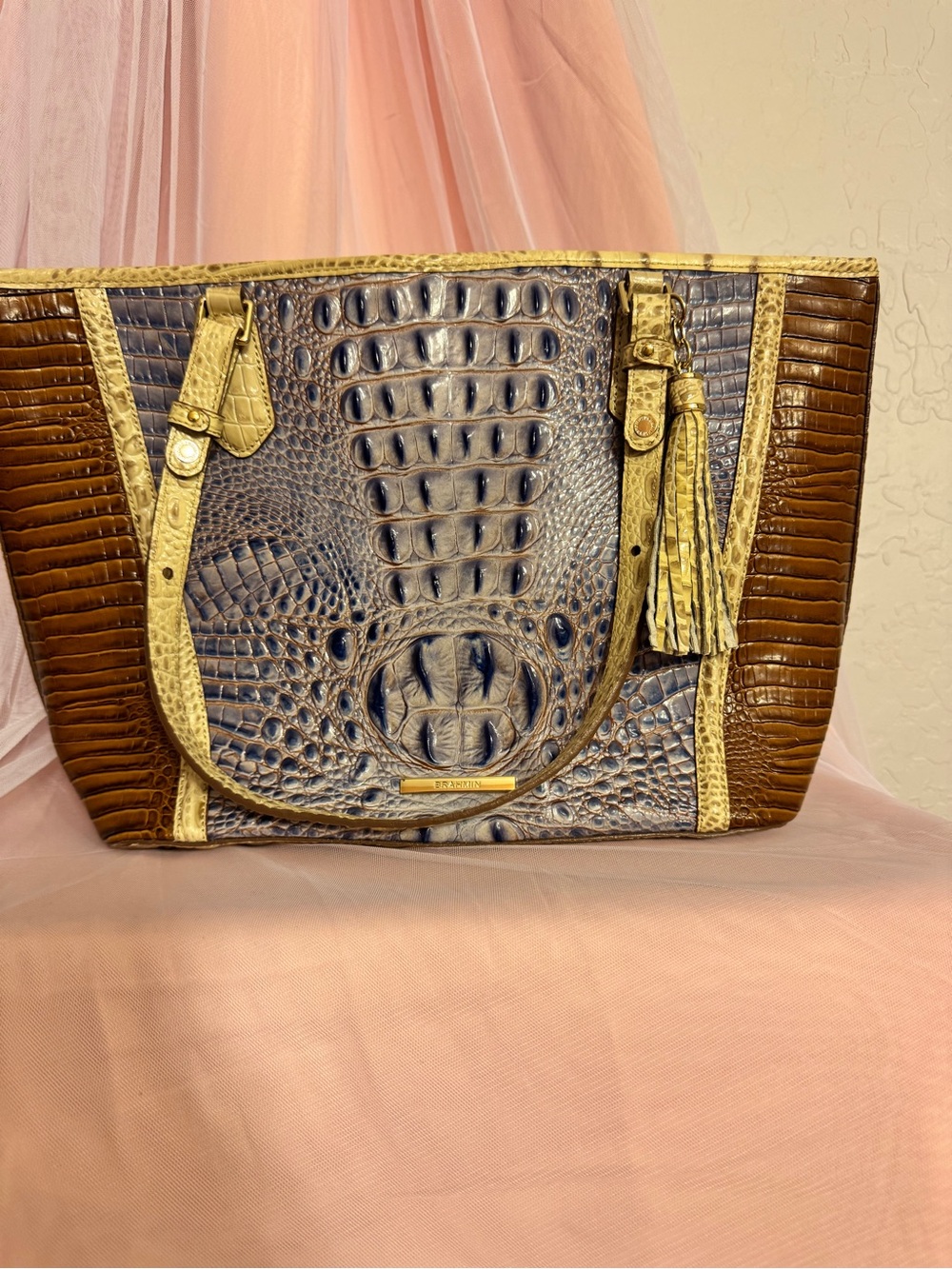 👜[🌸like New]Brahmin Medium Asher- Washed Indigo Ipanema Tote without wallet